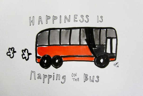 Happiness is napping on the bus.