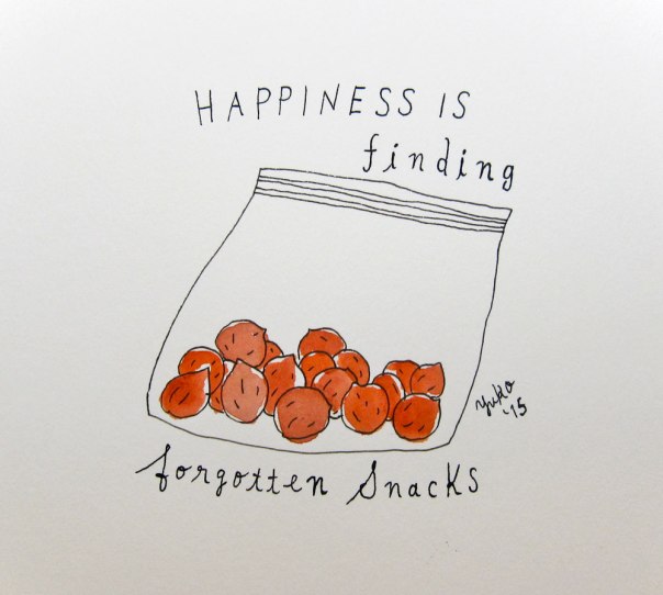 Happiness is finding forgotten snacks. 