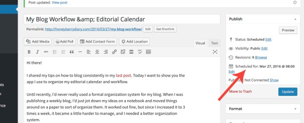 WordPress honeyberry diary draft schedule