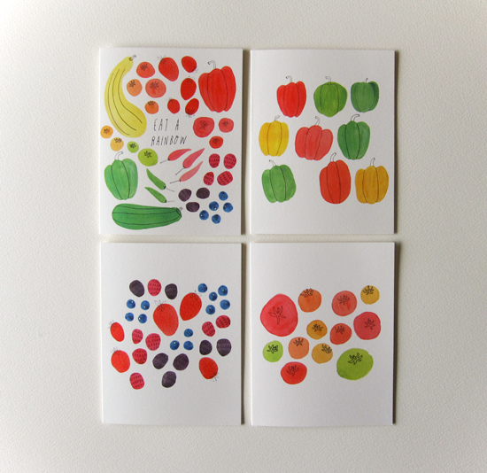 Eat a Rainbow, Bell Pepper, Summer Berry, and Tomato Notecards on 19pt Cotton Savoy