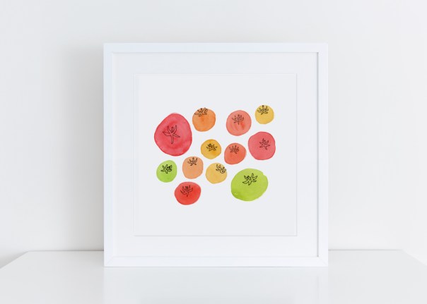 Sq-White-framed-tomatoes_8x8 giclee art print 