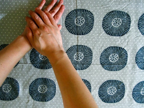 block printing on fabric poppy design