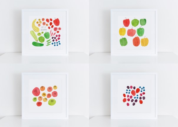 Eat a Rainbow watercolor art prints set of 4