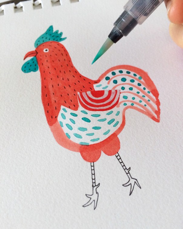02_yea_of_rooster_watercolor illustration
