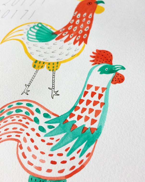 04_year of the rooster watercolor illustration
